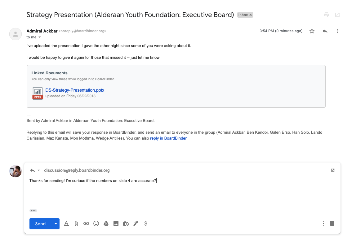 BoardBinder discussion reply by email